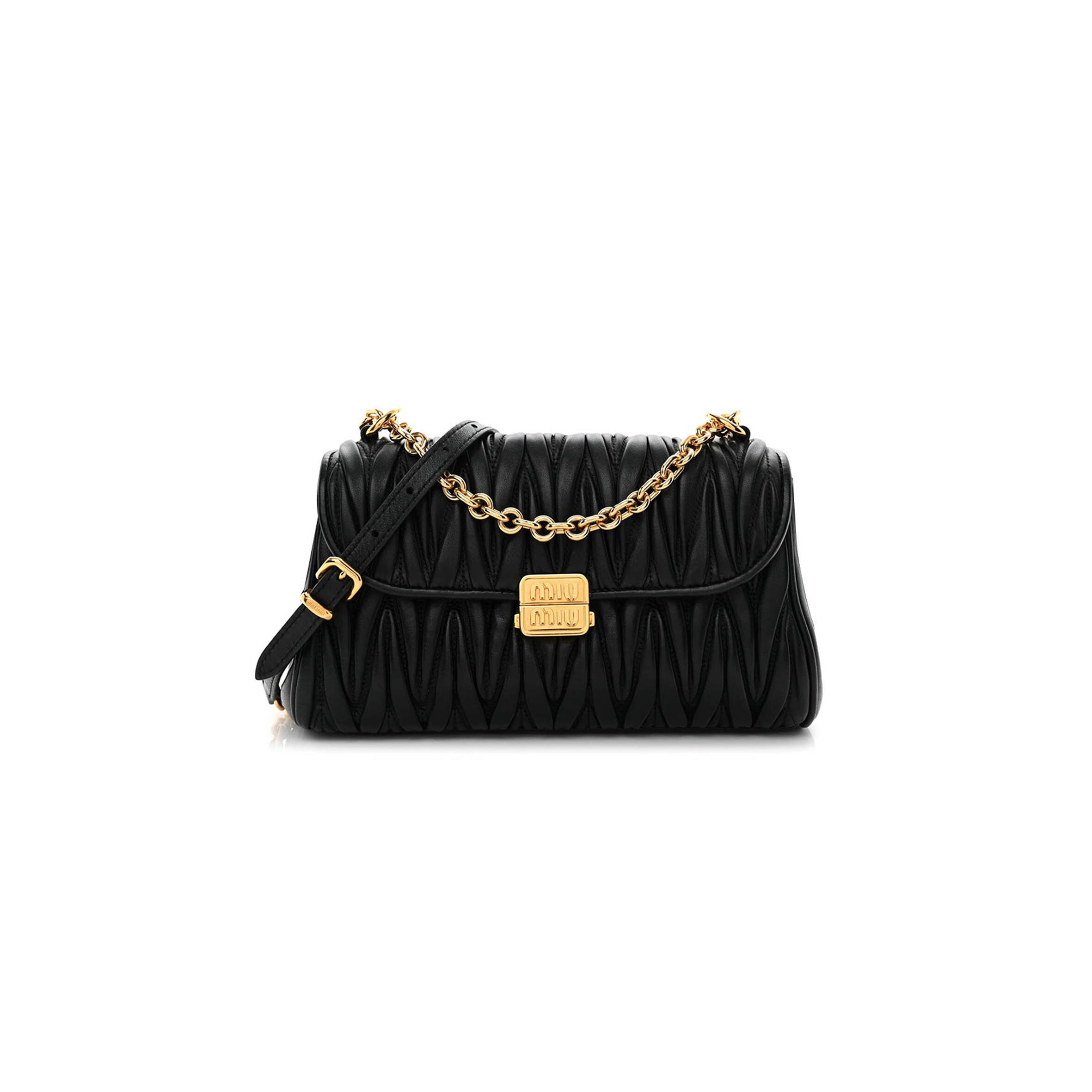 MIU MIU NAPPA MATELASSE SHOULDER BAG BLACK 5BD266 (24*13.5*9cm)